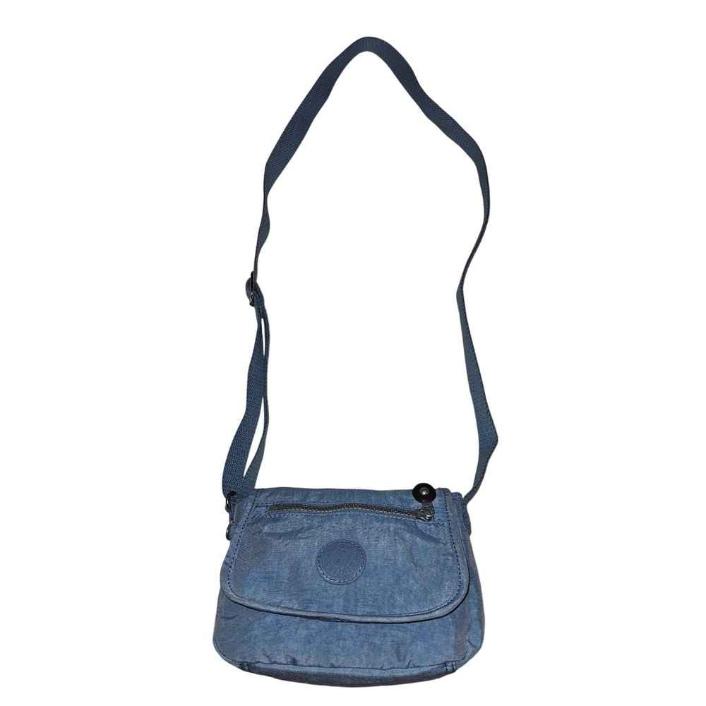 Kipling Blue Crinkled Nylon Small Flap Crossbody Bag Adjustable Strap
